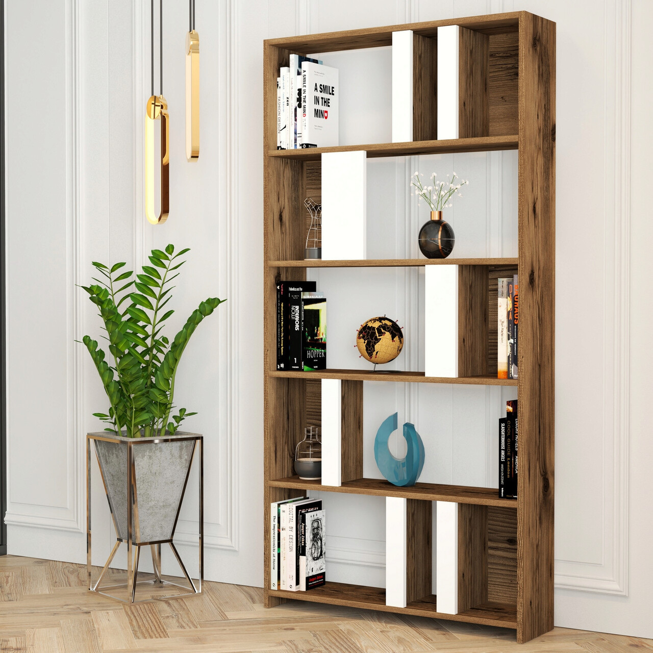 Corp biblioteca, Hanah Home, Lima, 90x180x20 cm, Nuc/Alb - imagine 6